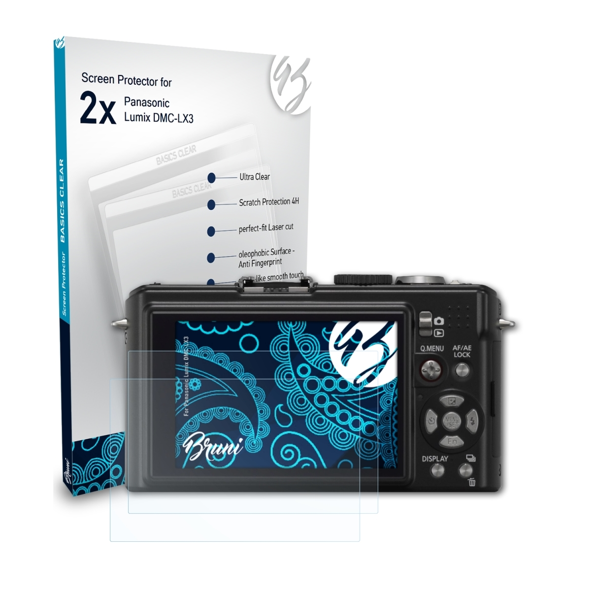 BRUNI 2x DMC-LX3) Panasonic Schutzfolie(für Basics-Clear Lumix
