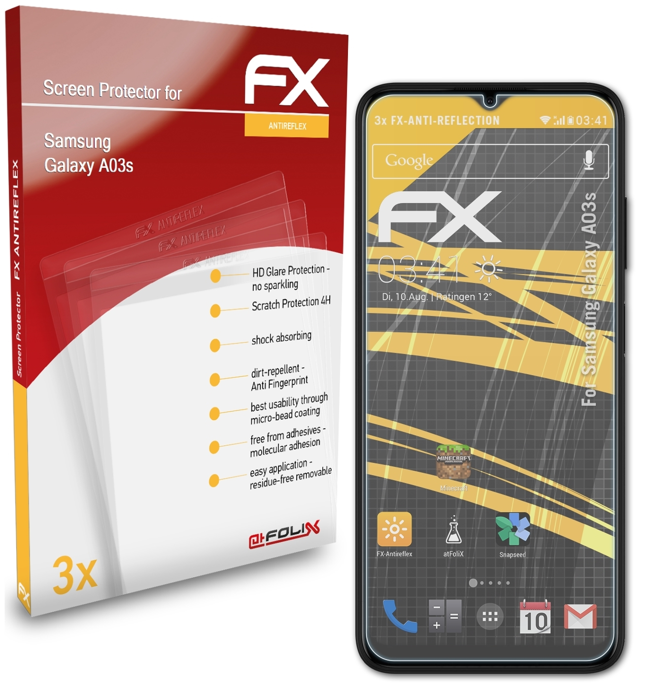 Galaxy Samsung FX-Antireflex Displayschutz(für ATFOLIX A03s) 3x