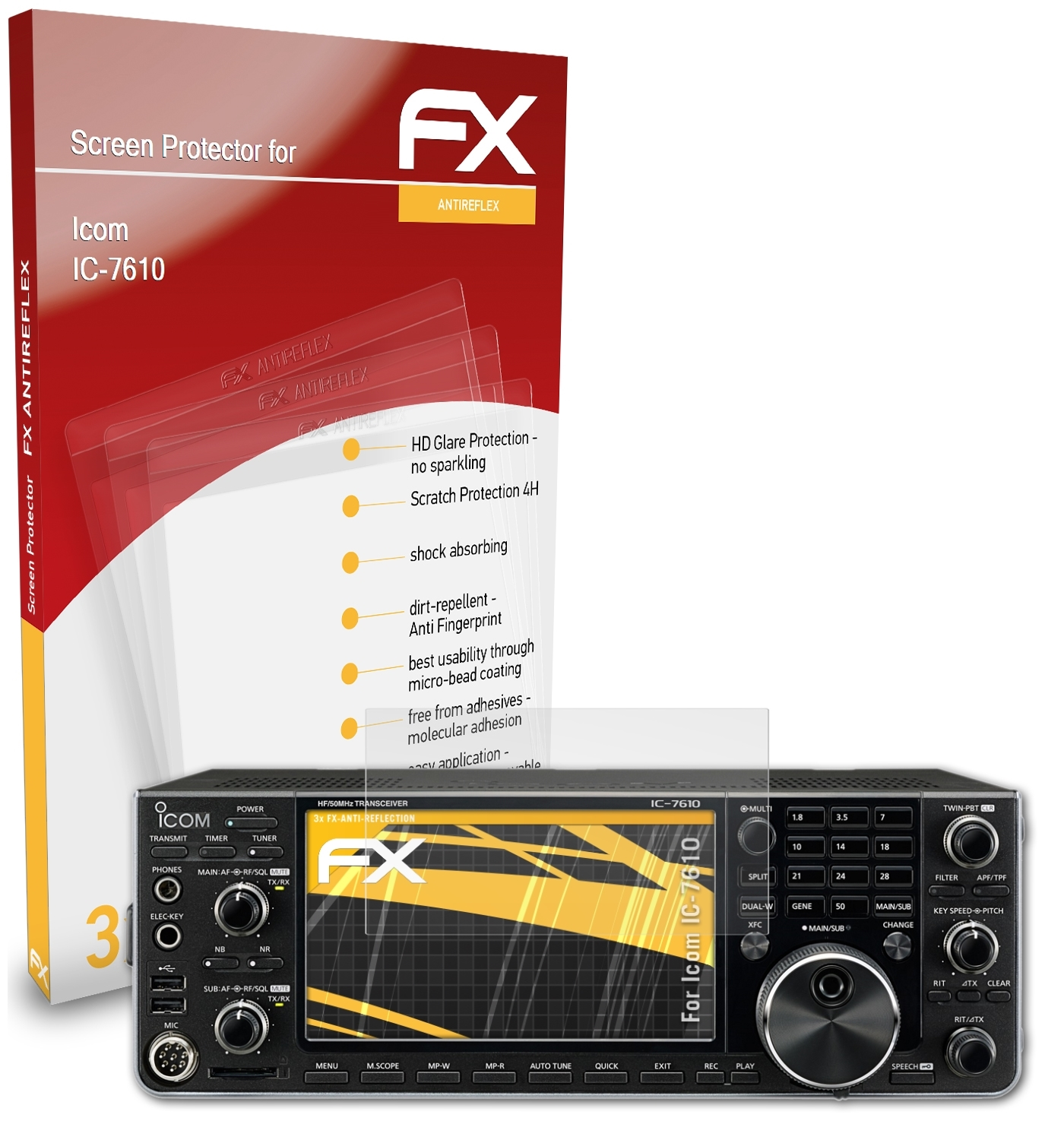 ATFOLIX FX-Antireflex Icom 3x IC-7610) Displayschutz(für