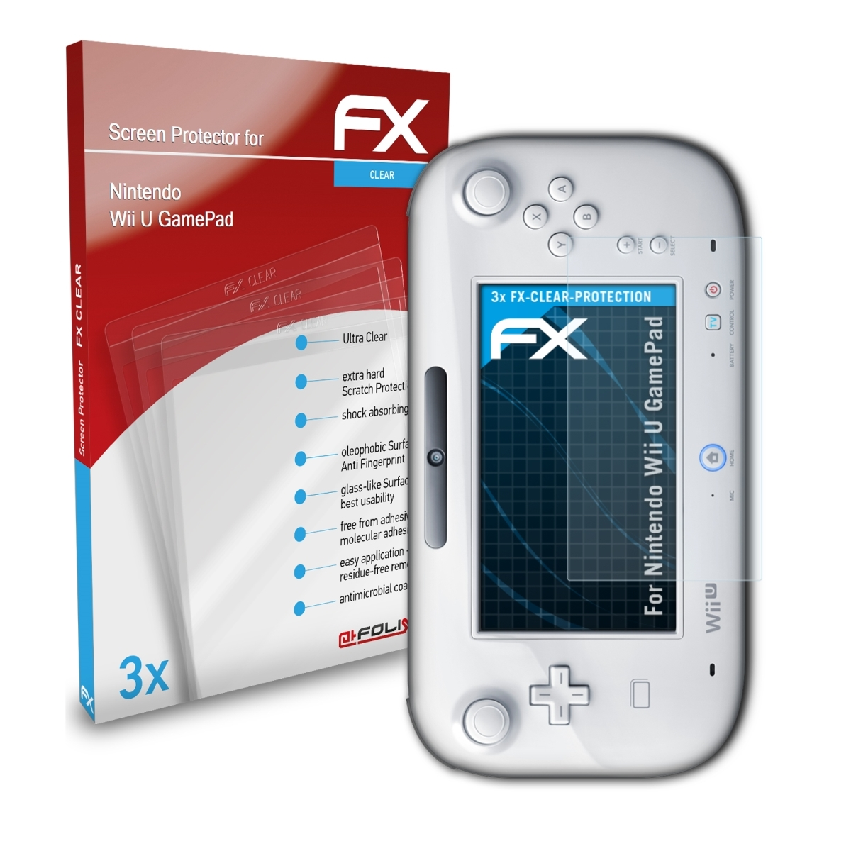 ATFOLIX U Nintendo FX-Clear Wii Displayschutz(für GamePad) 3x