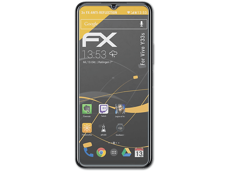 ATFOLIX 3x FX-Antireflex Displayschutz(für Vivo Y33s)