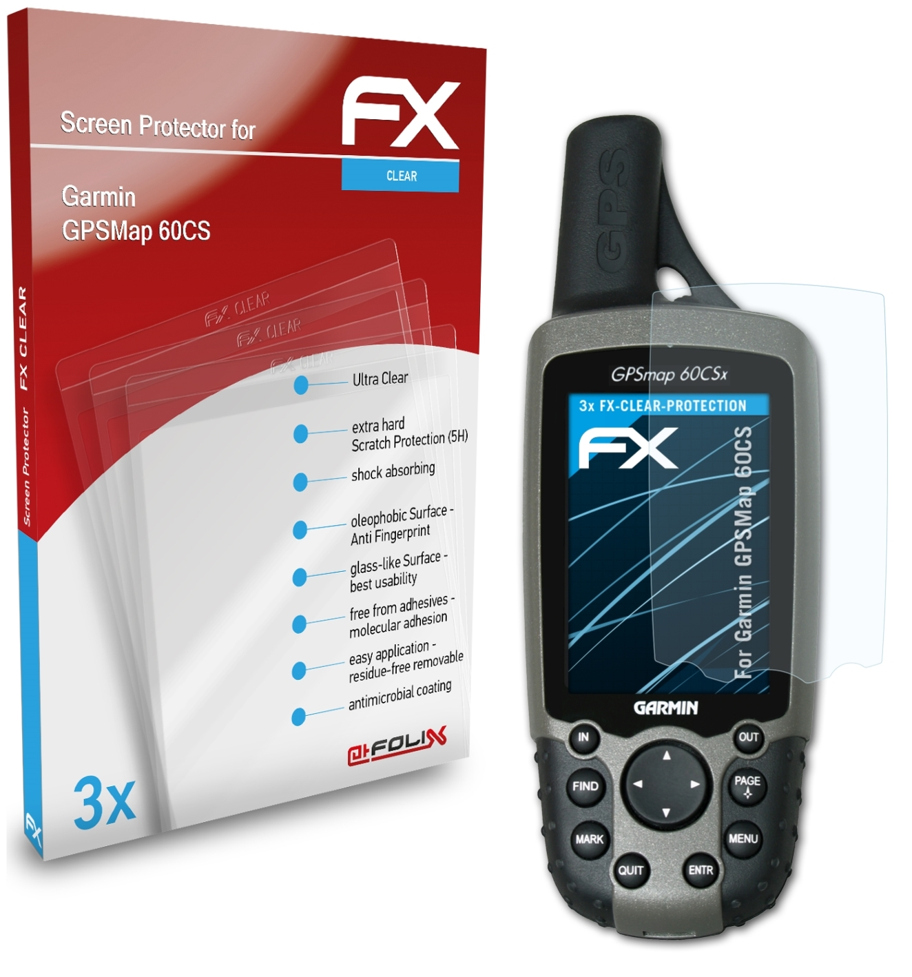 ATFOLIX 3x FX-Clear Displayschutz(für Garmin GPSMap 60CS)