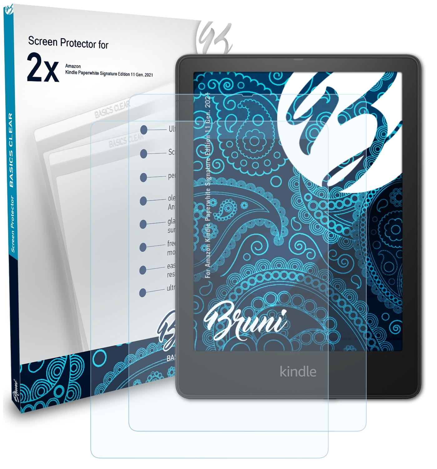 Basics-Clear Signature Paperwhite Edition Amazon (11 Kindle 2021)) 2x Gen. Schutzfolie(für BRUNI