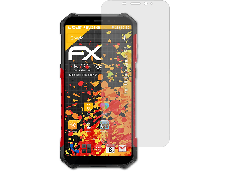 ATFOLIX 3x FX-Antireflex Ulefone X9) Armor Displayschutz(für