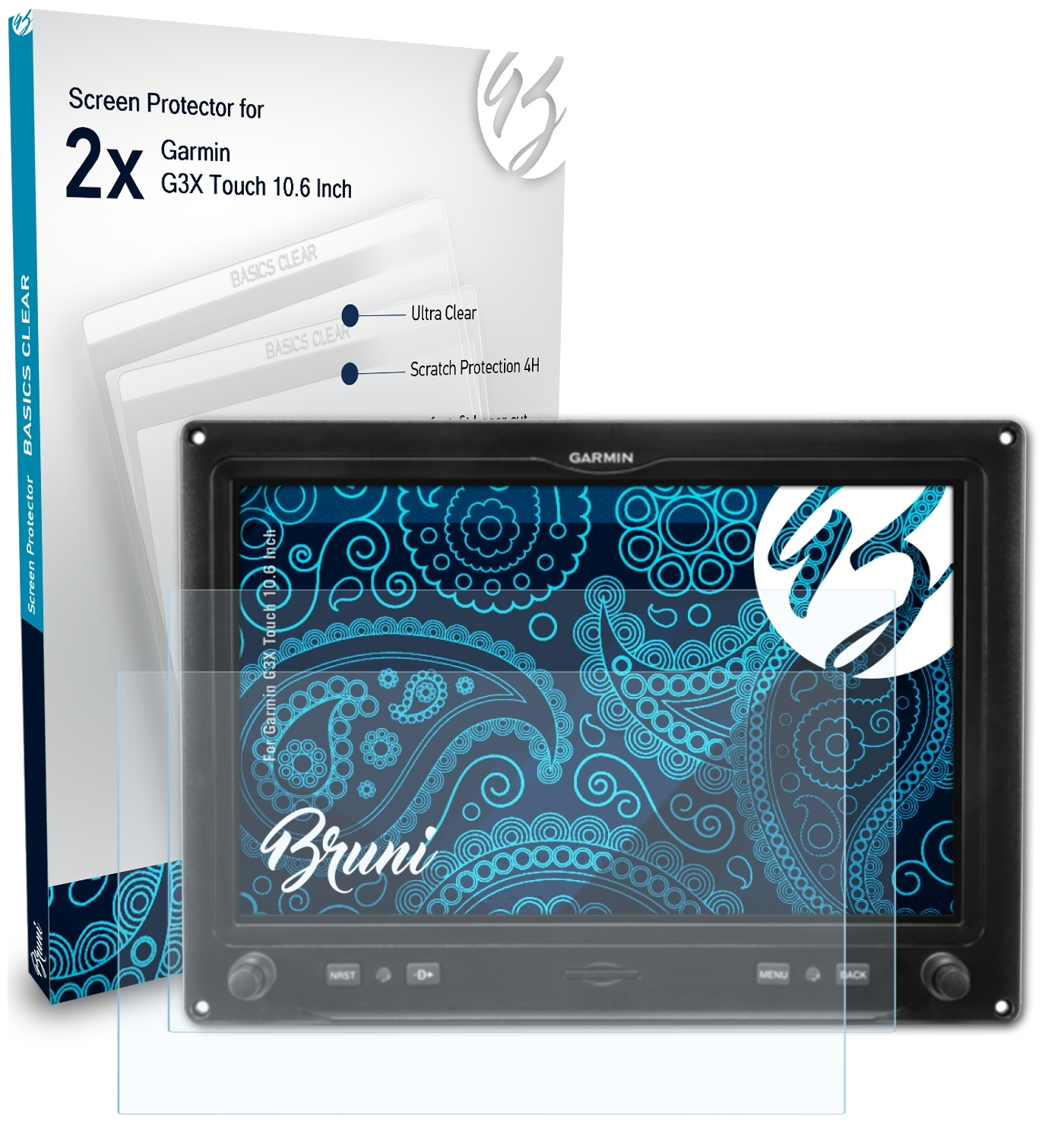 BRUNI 2x Basics-Clear Schutzfolie(für Garmin G3X (10.6 Inch)) Touch