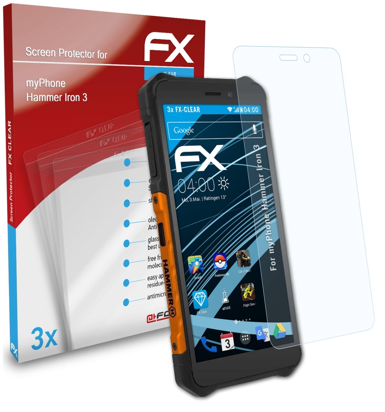 3) FX-Clear Iron ATFOLIX myPhone 3x Hammer Displayschutz(für