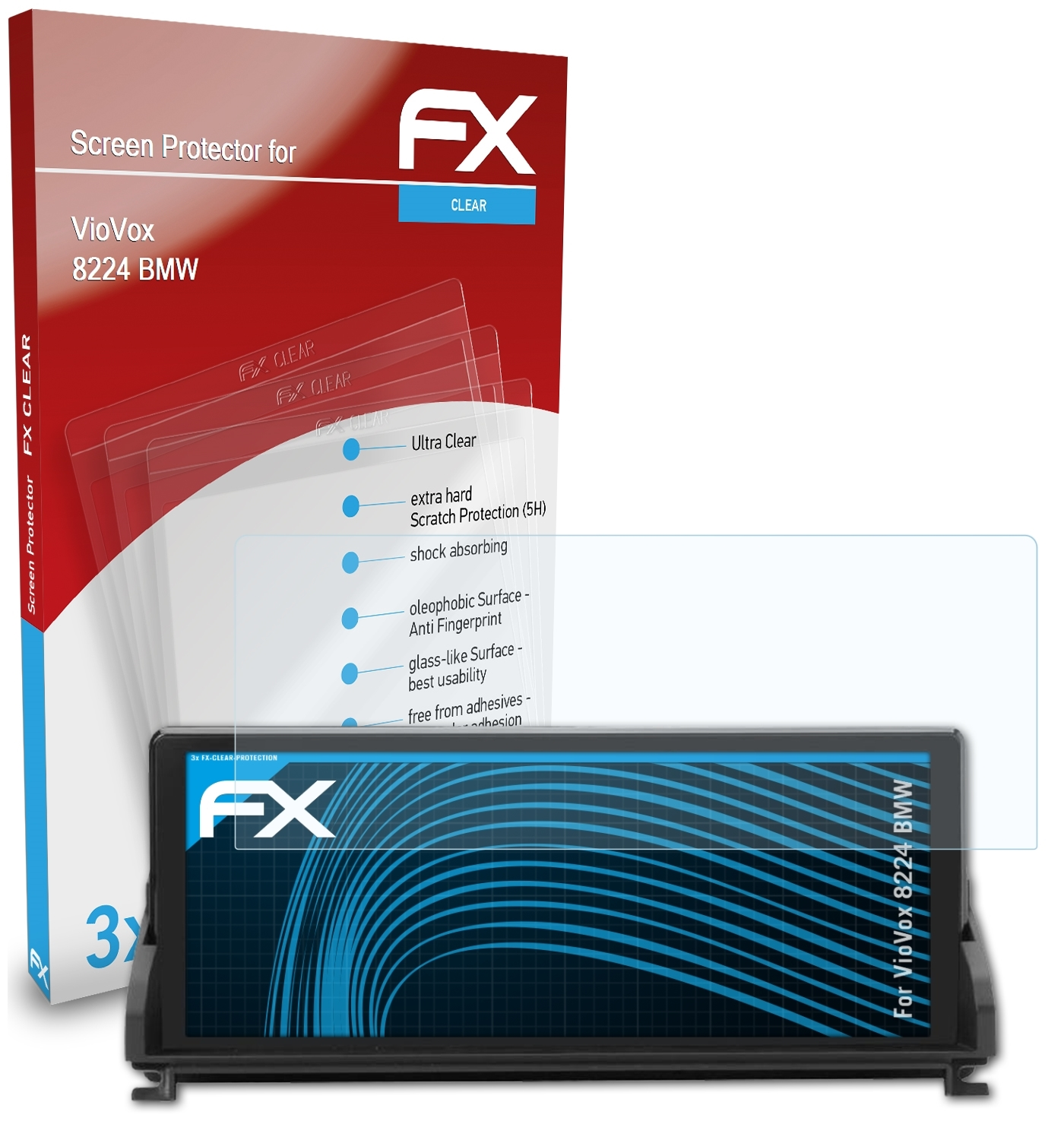 (BMW)) 3x Displayschutz(für VioVox 8224 FX-Clear ATFOLIX
