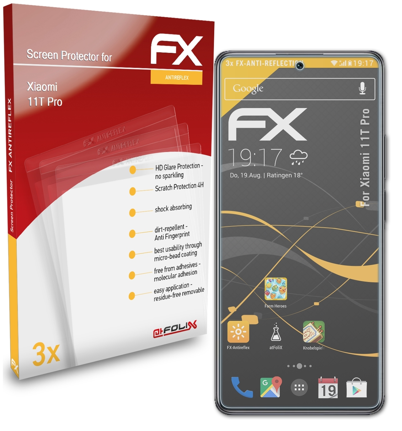 ATFOLIX 3x FX-Antireflex Displayschutz(für Pro) 11T Xiaomi