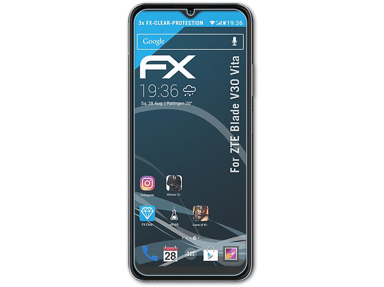 ATFOLIX 3x FX-Clear Displayschutz(für ZTE Blade V30 Vita)