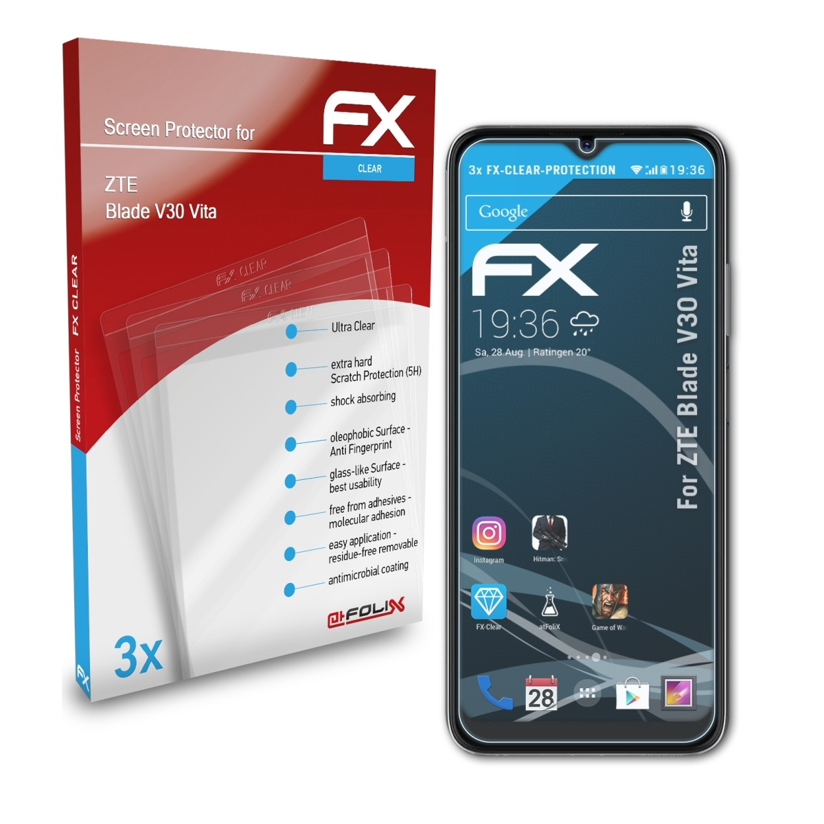 ZTE 3x ATFOLIX Displayschutz(für V30 Vita) FX-Clear Blade