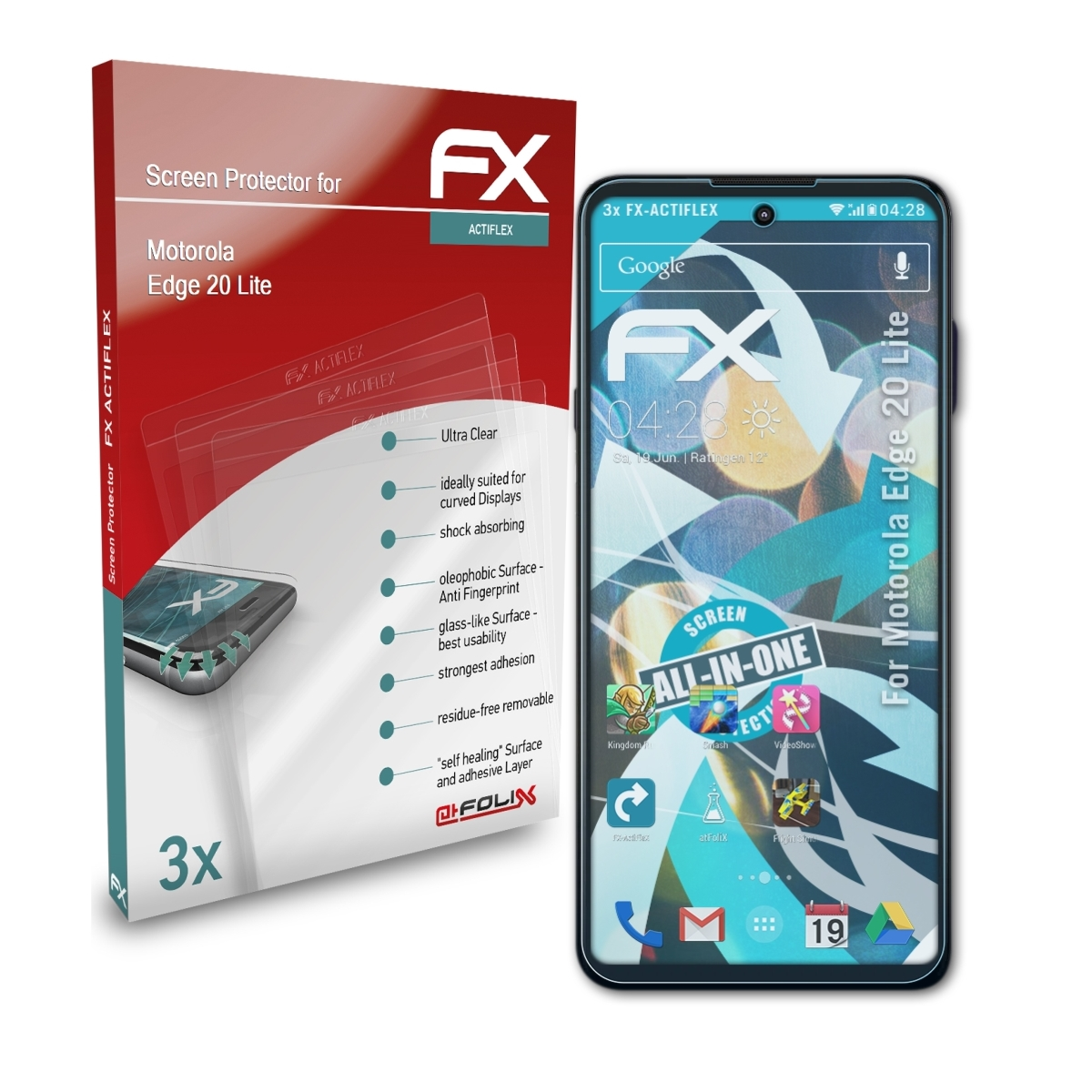 ATFOLIX 3x FX-ActiFleX Displayschutz(für Motorola 20 Lite) Edge