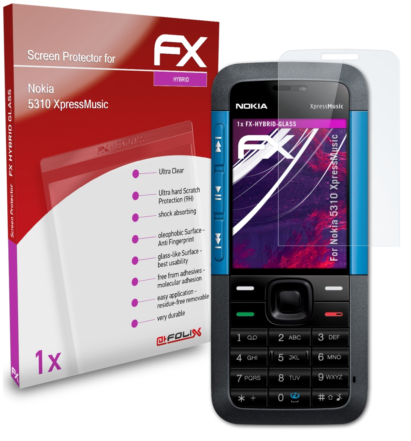 ATFOLIX FX-Hybrid-Glass Schutzglas(für Nokia 5310 XpressMusic)
