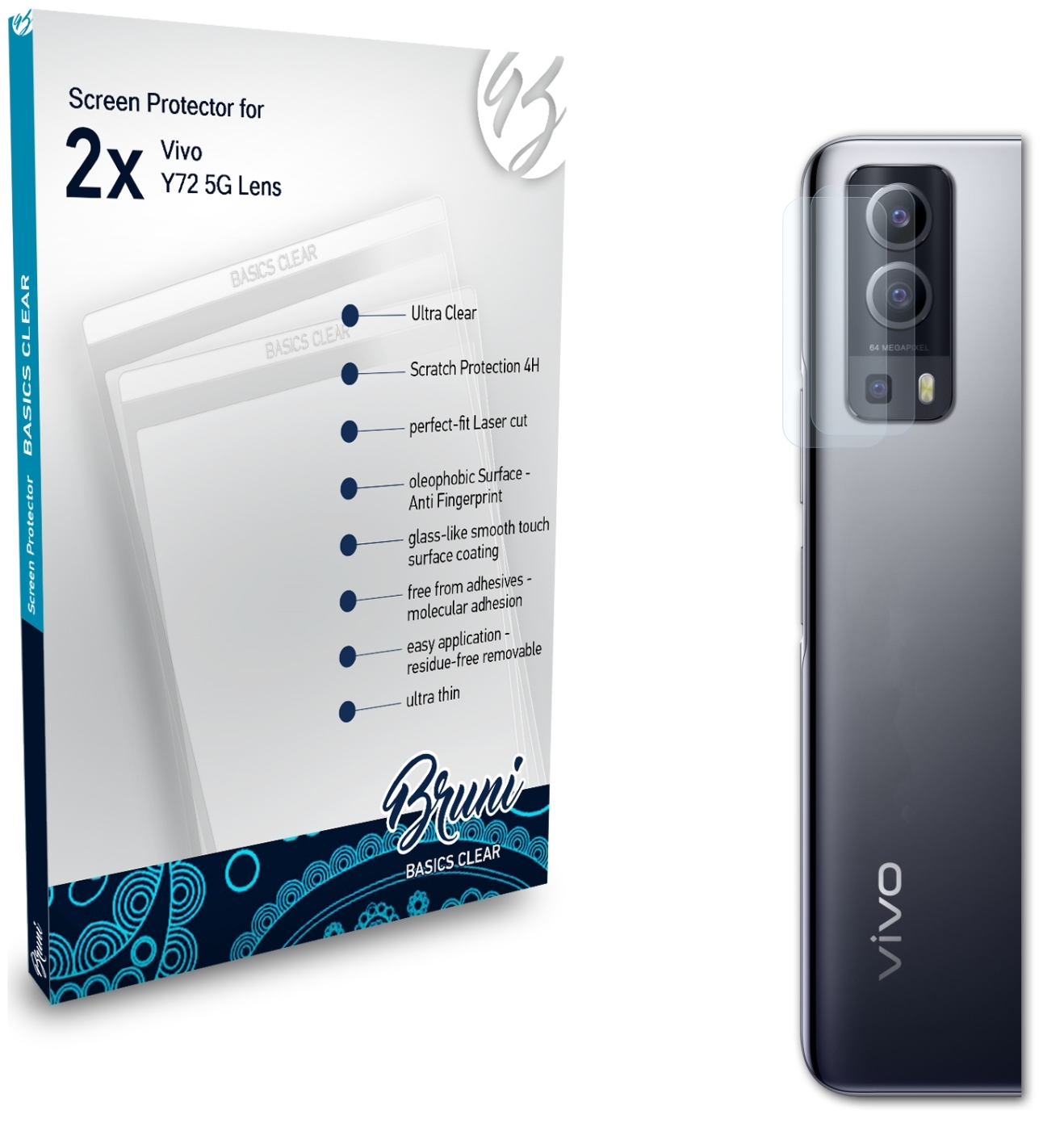Basics-Clear Vivo 5G 2x Schutzfolie(für Lens) Y72 BRUNI