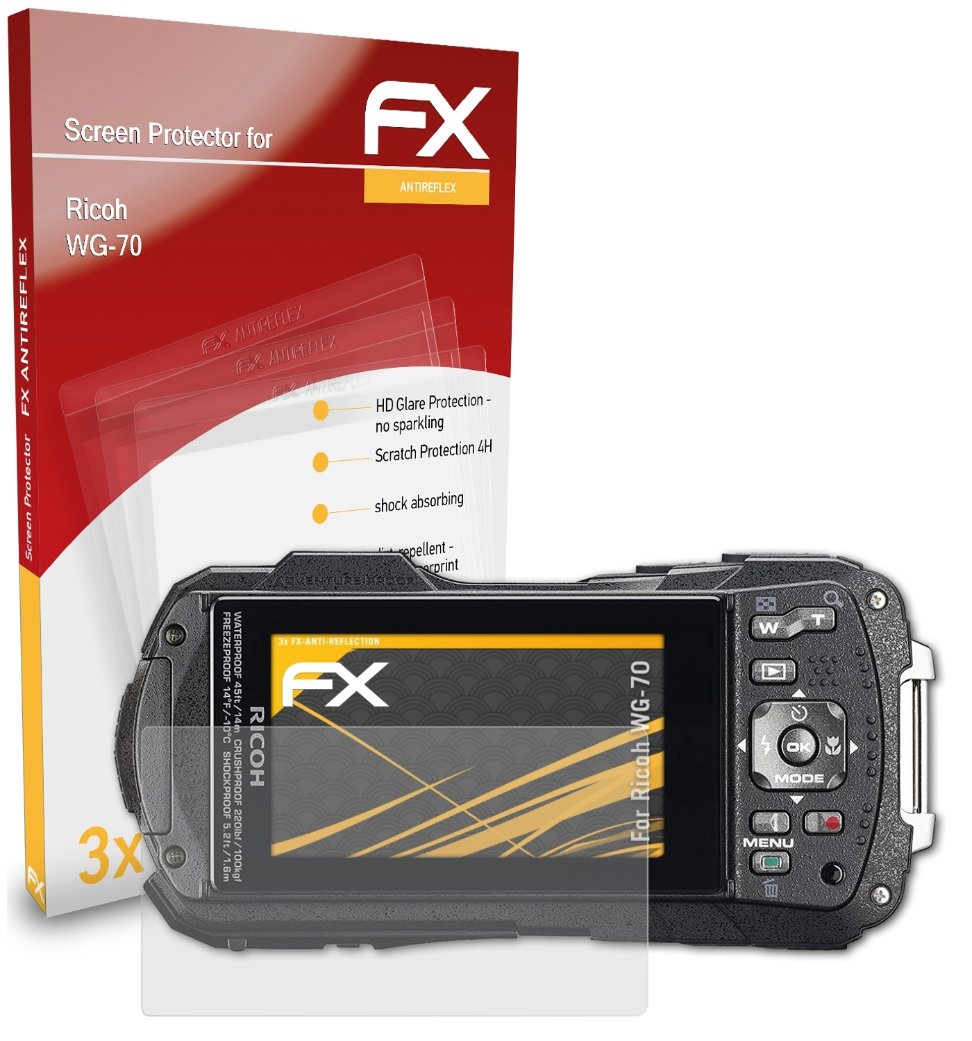 ATFOLIX 3x Displayschutz(für FX-Antireflex Ricoh WG-70)