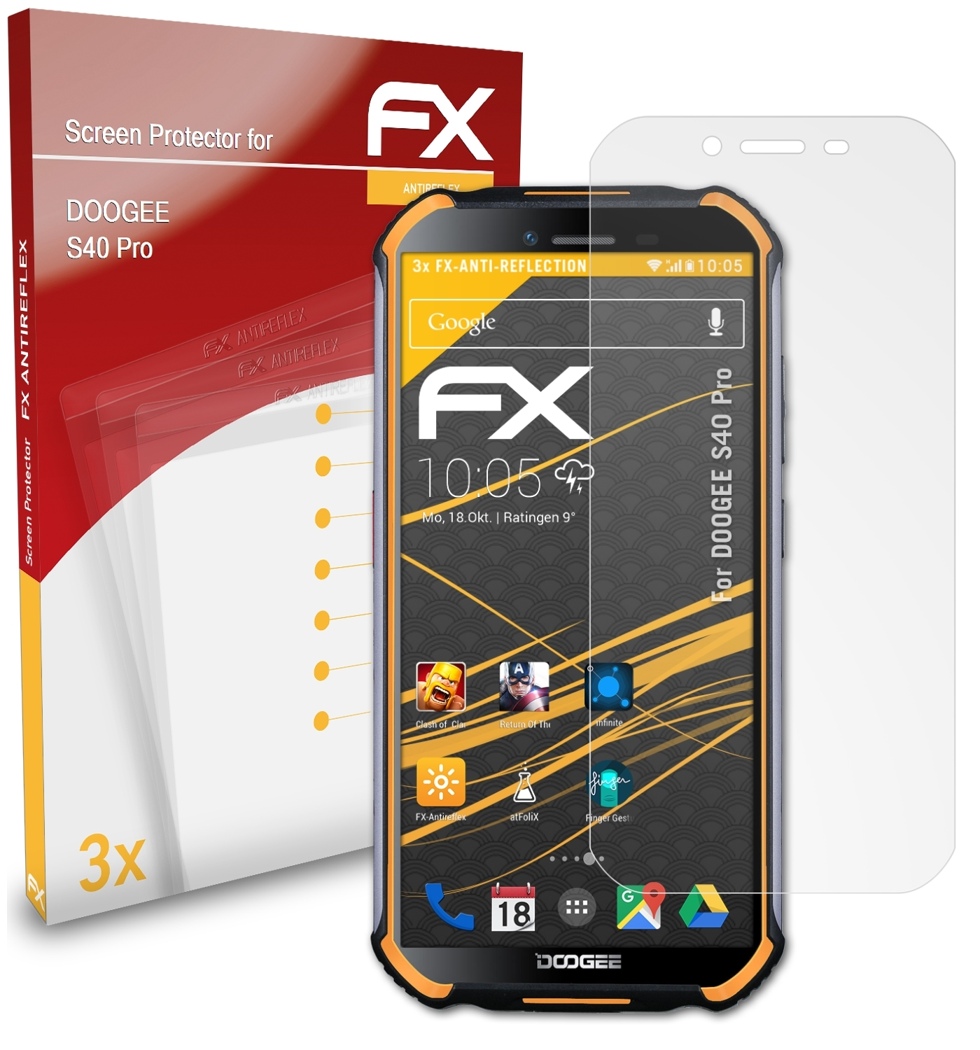 ATFOLIX 3x Pro) Displayschutz(für S40 Doogee FX-Antireflex