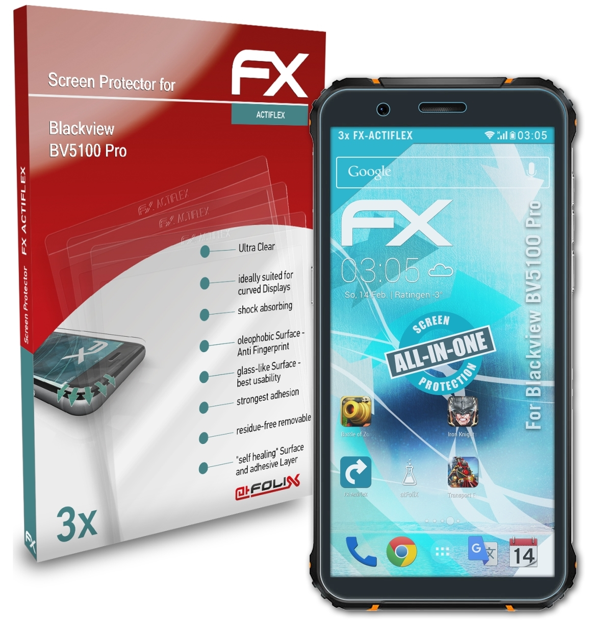 ATFOLIX 3x FX-ActiFleX Displayschutz(für Blackview Pro) BV5100