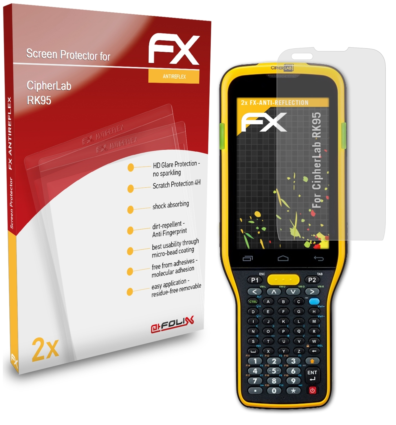 ATFOLIX FX-Antireflex 2x RK95) CipherLab Displayschutz(für