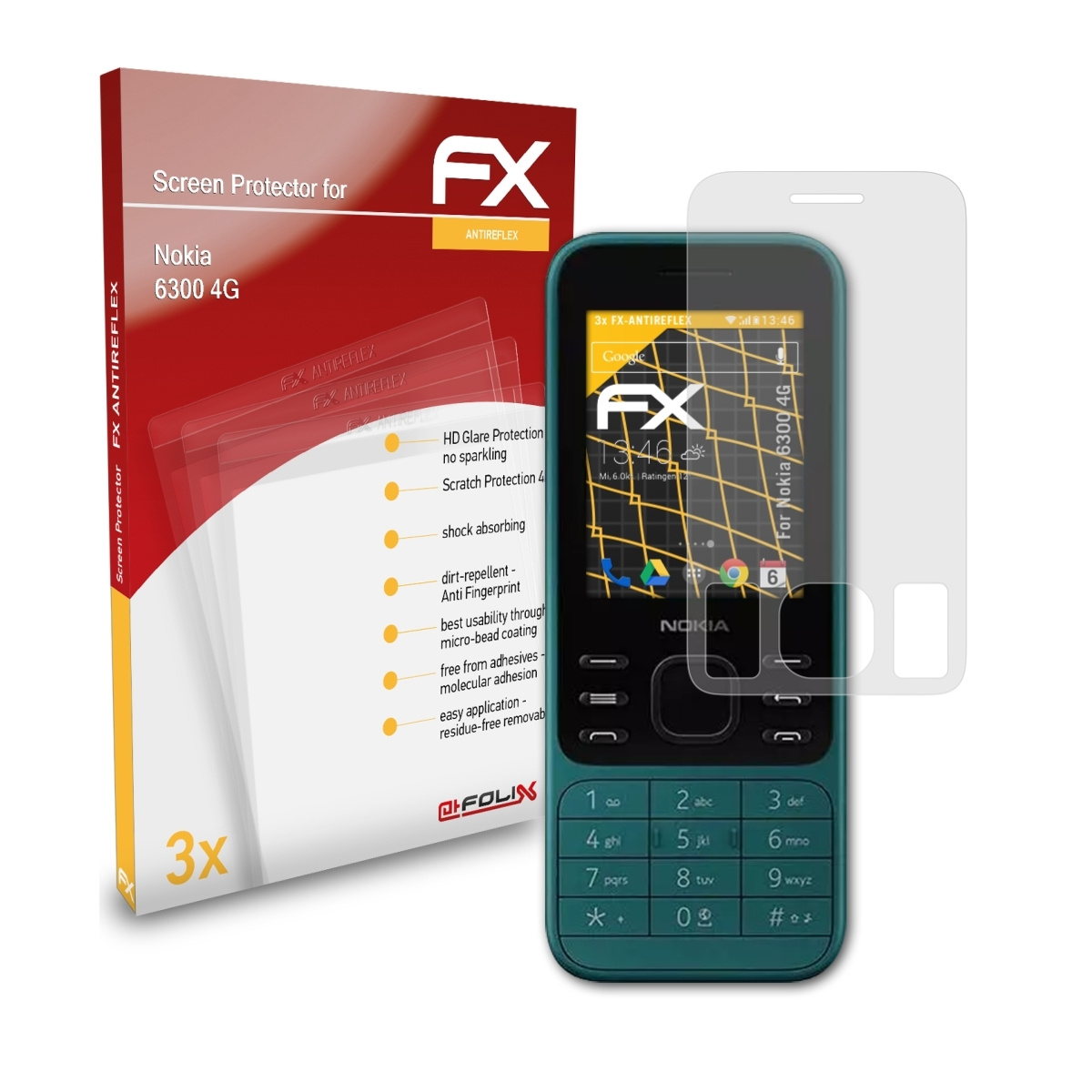 ATFOLIX 3x FX-Antireflex Displayschutz(für 4G) 6300 Nokia
