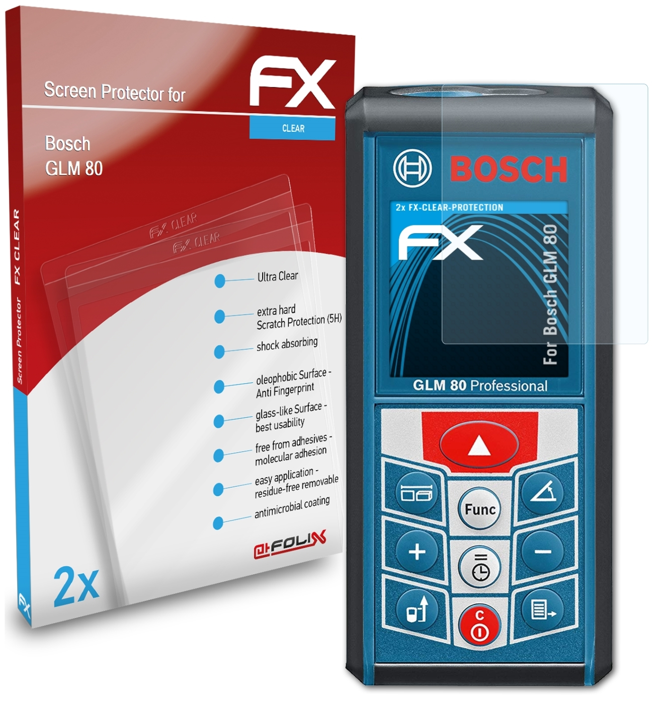 GLM Bosch 80) Displayschutz(für FX-Clear 2x ATFOLIX