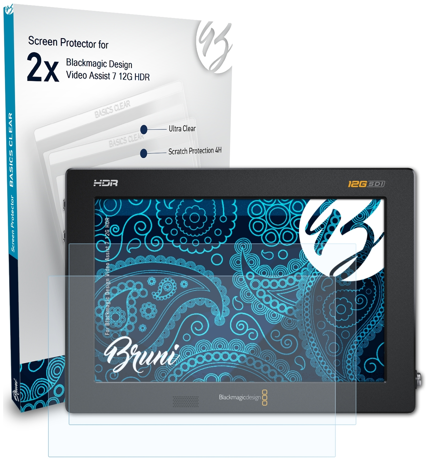 BRUNI 2x Basics-Clear Schutzfolie(für 12G Design 7 Video HDR) Assist Blackmagic