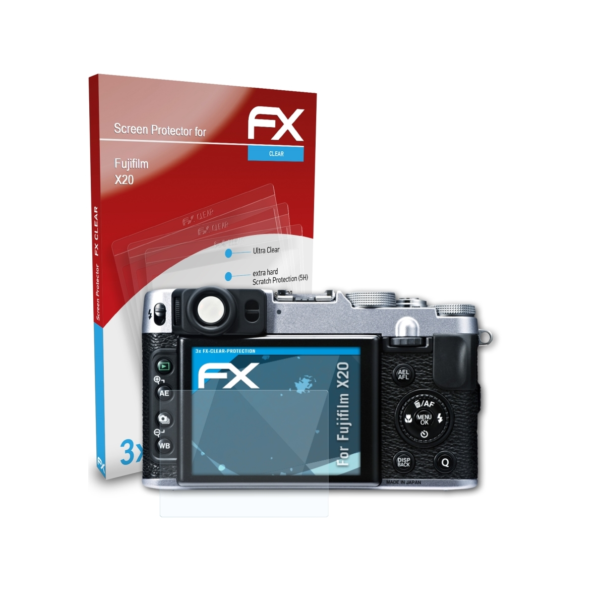 FX-Clear 3x X20) Displayschutz(für ATFOLIX Fujifilm