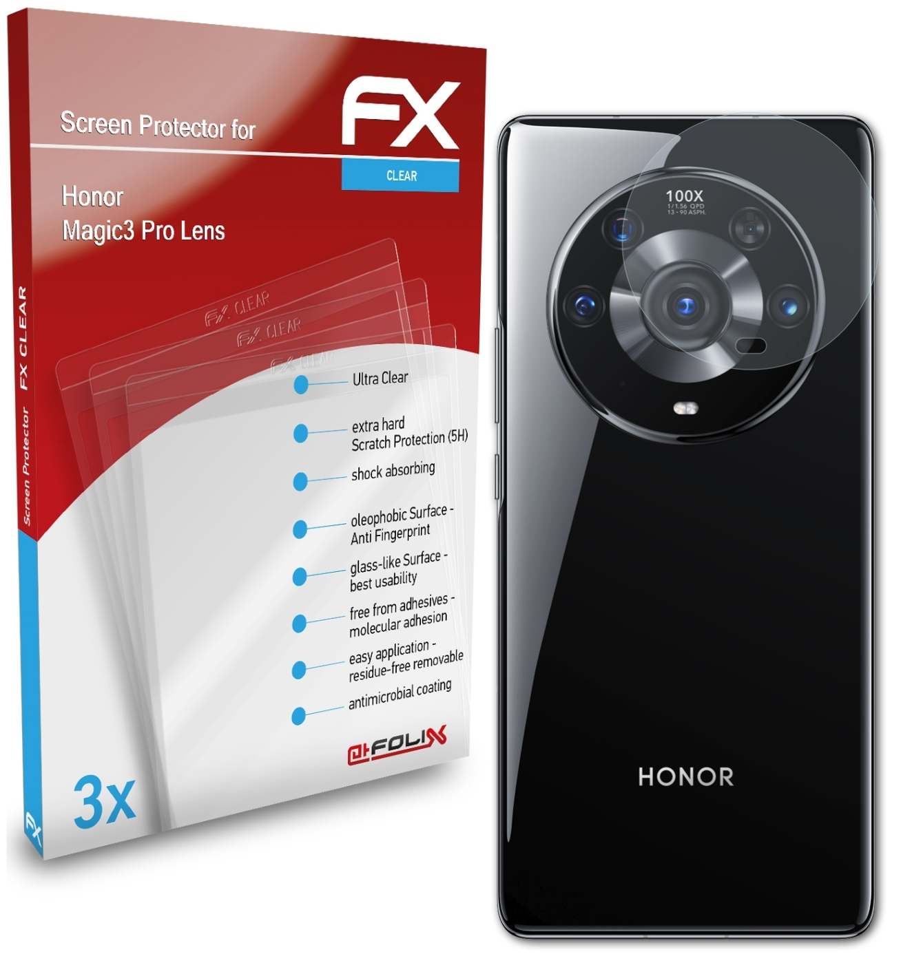 ATFOLIX 3x Pro Lens) Magic3 FX-Clear Displayschutz(für Honor