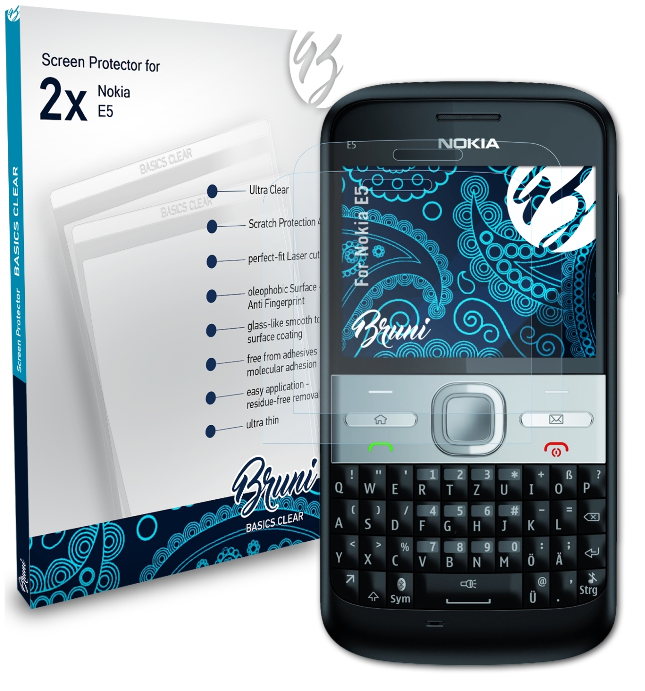 BRUNI 2x E5) Basics-Clear Schutzfolie(für Nokia