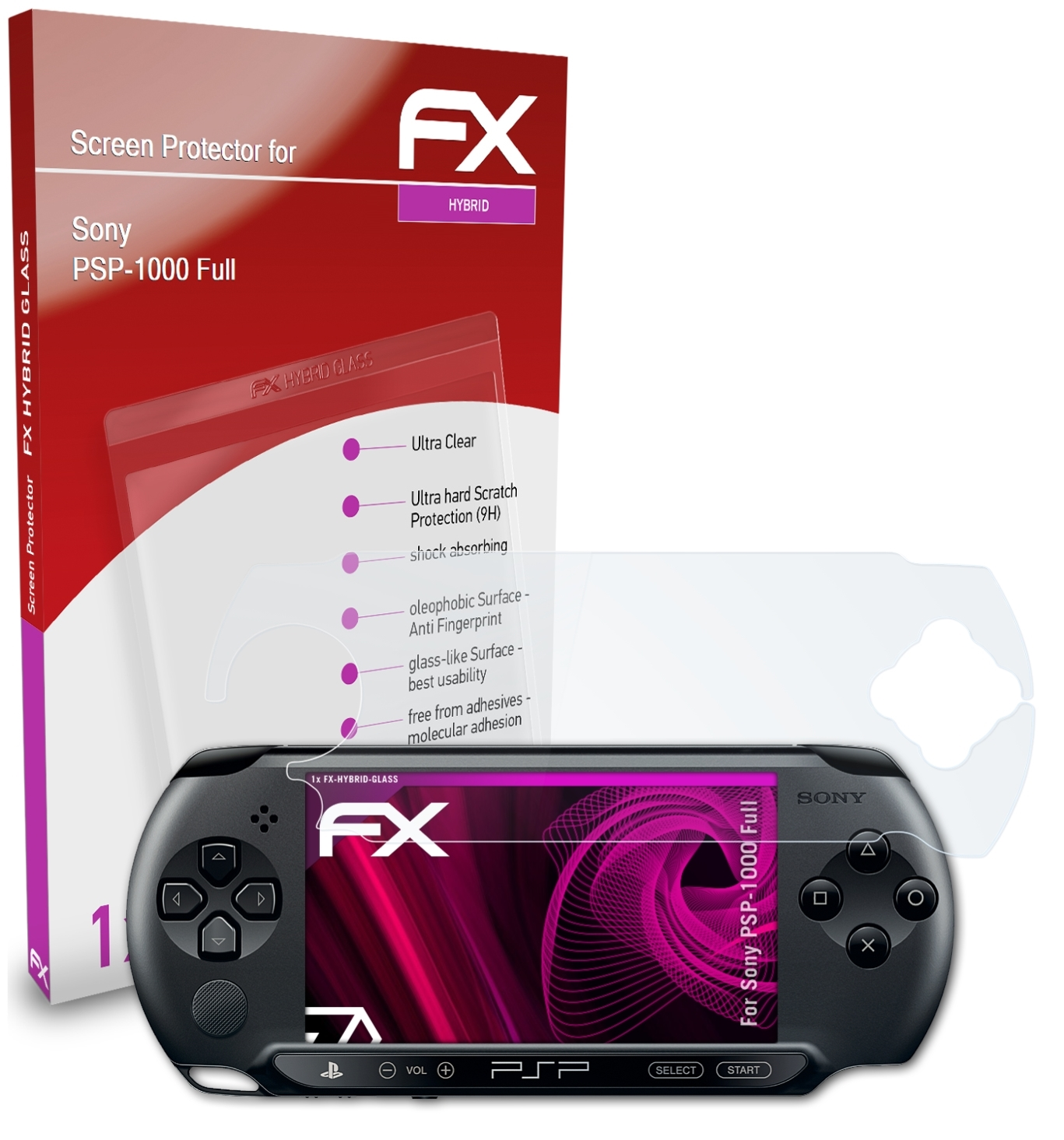 Schutzglas(für Full) Sony PSP-1000 ATFOLIX FX-Hybrid-Glass