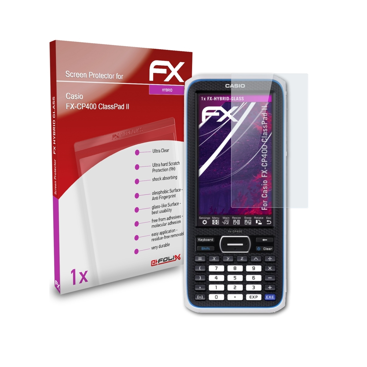 ATFOLIX FX-Hybrid-Glass Schutzglas(für Casio FX-CP400 II)) (ClassPad