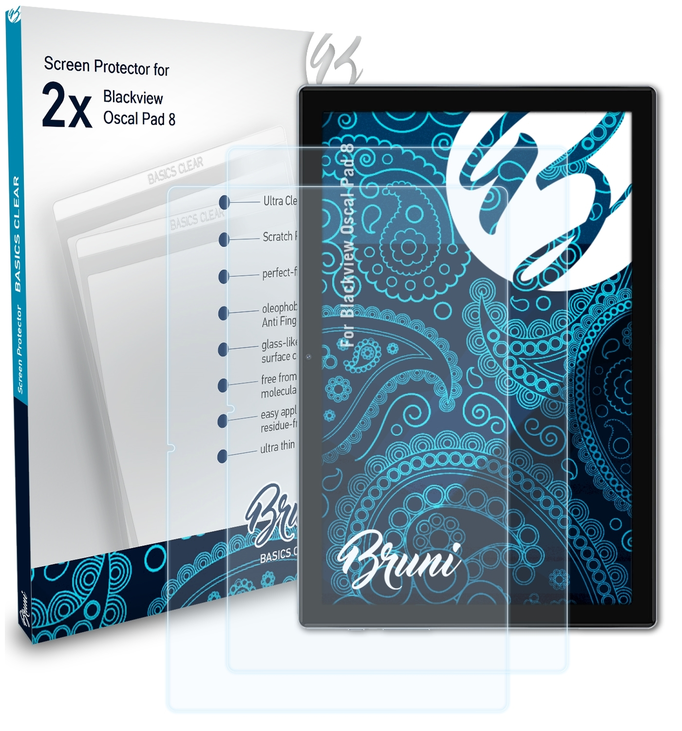 BRUNI 2x Basics-Clear Oscal Pad 8) Blackview Schutzfolie(für