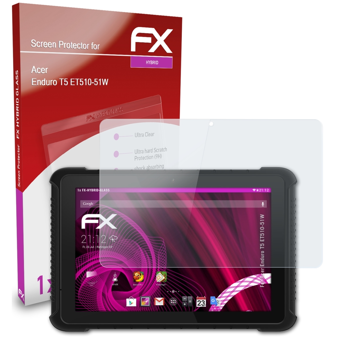 ATFOLIX FX-Hybrid-Glass Enduro Schutzglas(für (ET510-51W)) Acer T5