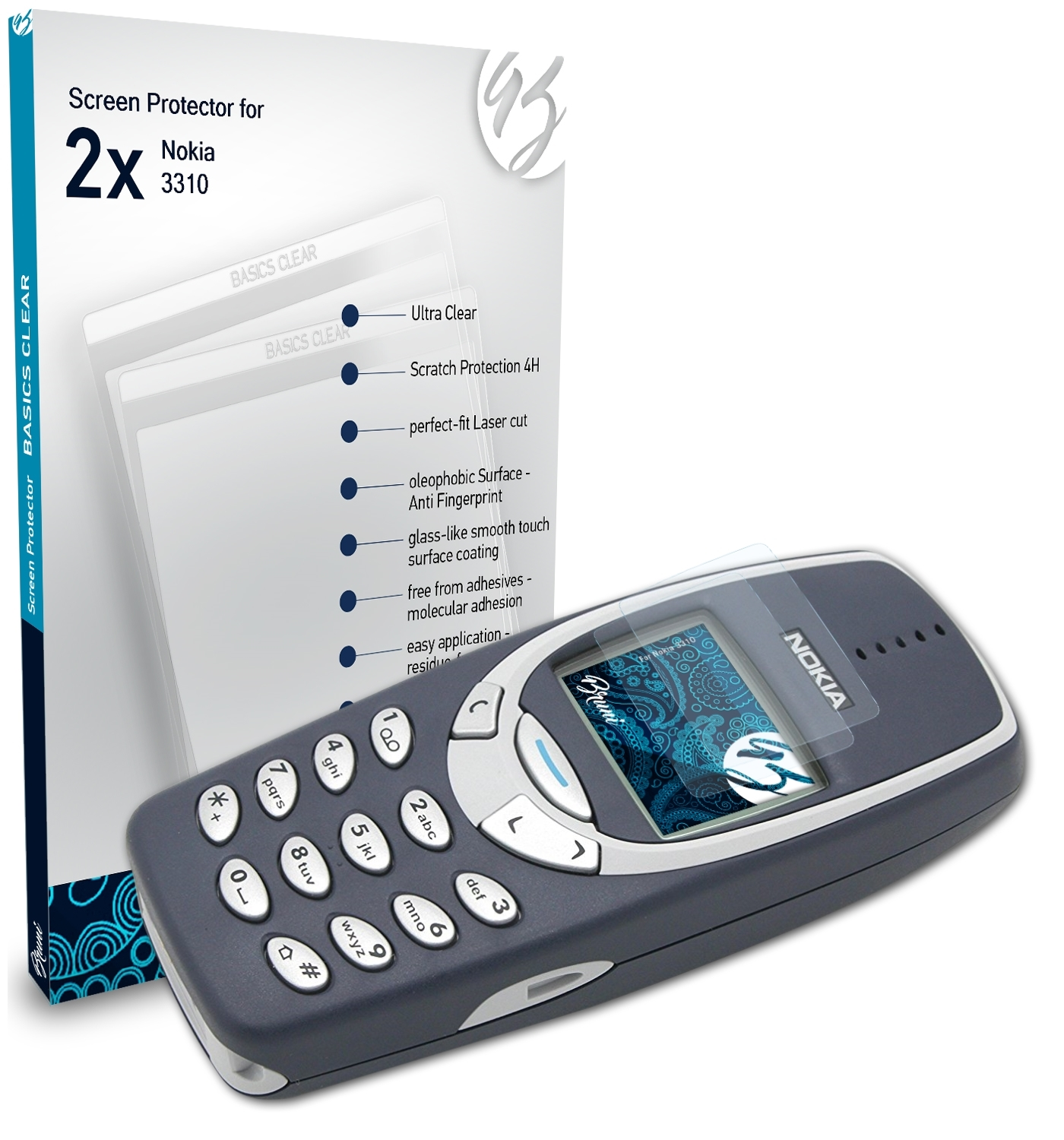 Nokia BRUNI 3310) 2x Basics-Clear Schutzfolie(für