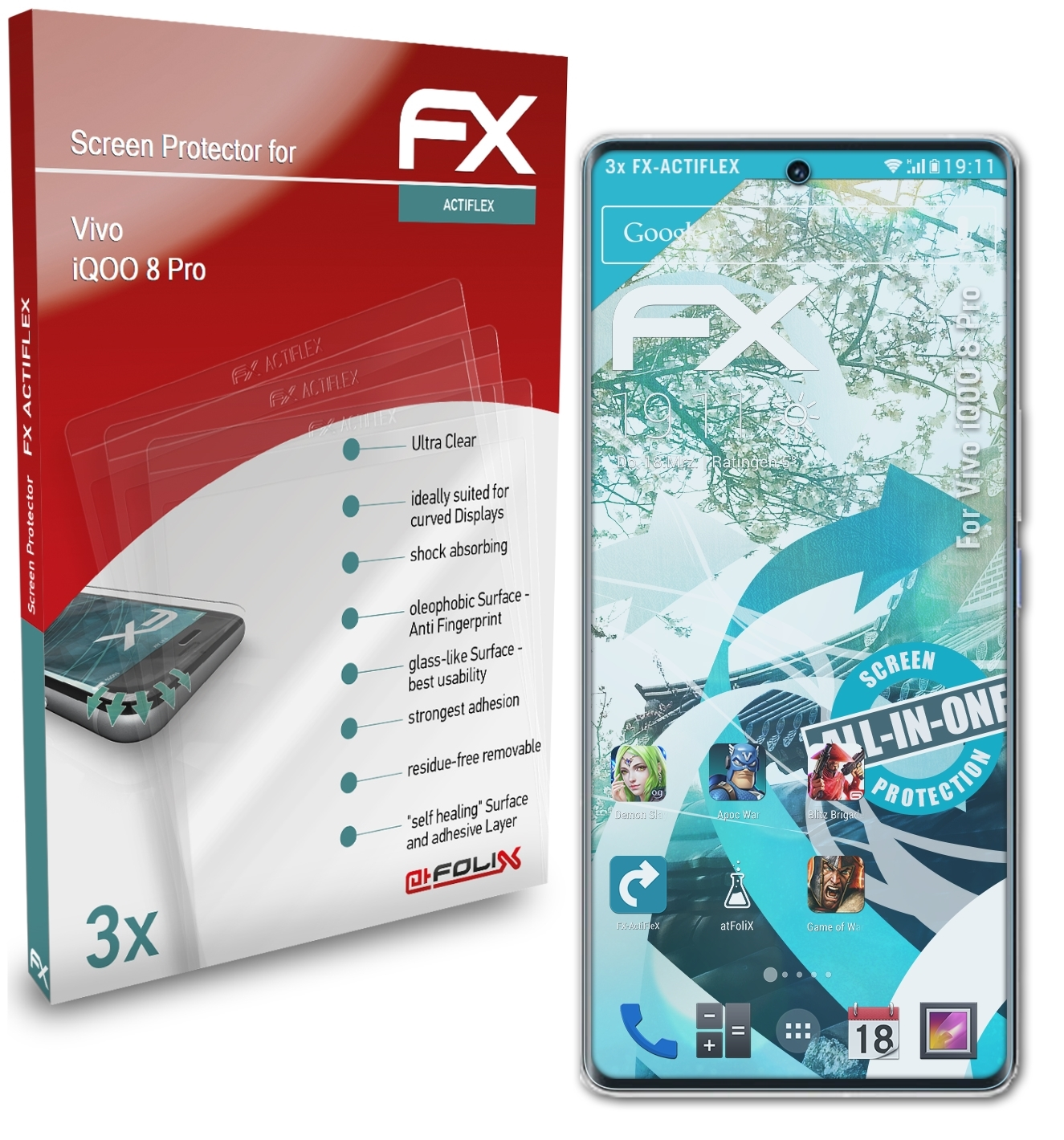 Displayschutz(für 8 FX-ActiFleX Pro) Vivo ATFOLIX iQOO 3x
