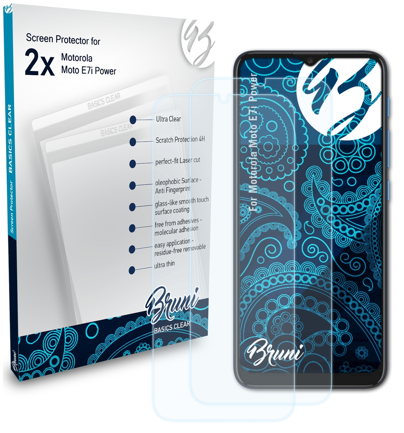 BRUNI Basics-Clear Motorola Moto E7i Power) 2x Schutzfolie(für