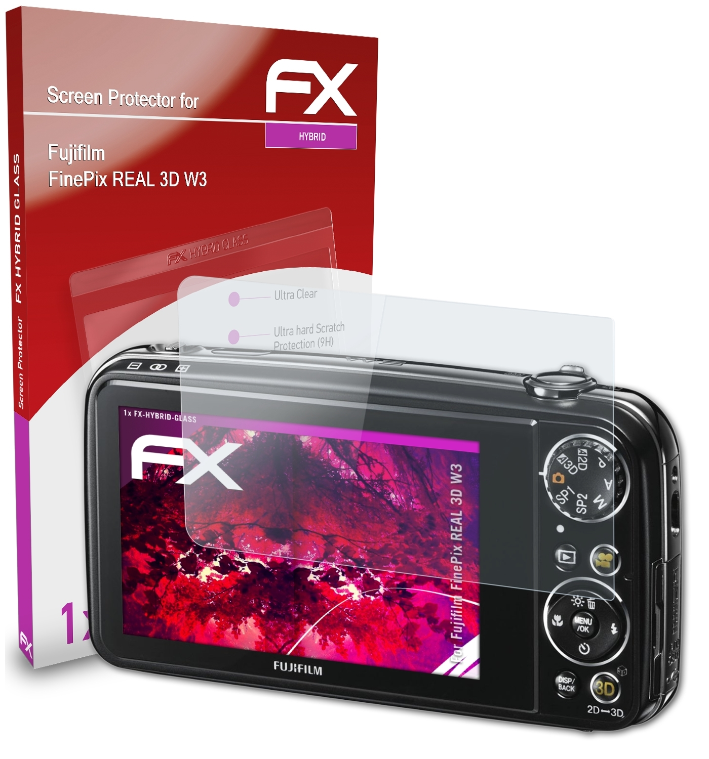FX-Hybrid-Glass FinePix W3) ATFOLIX REAL Fujifilm Schutzglas(für 3D