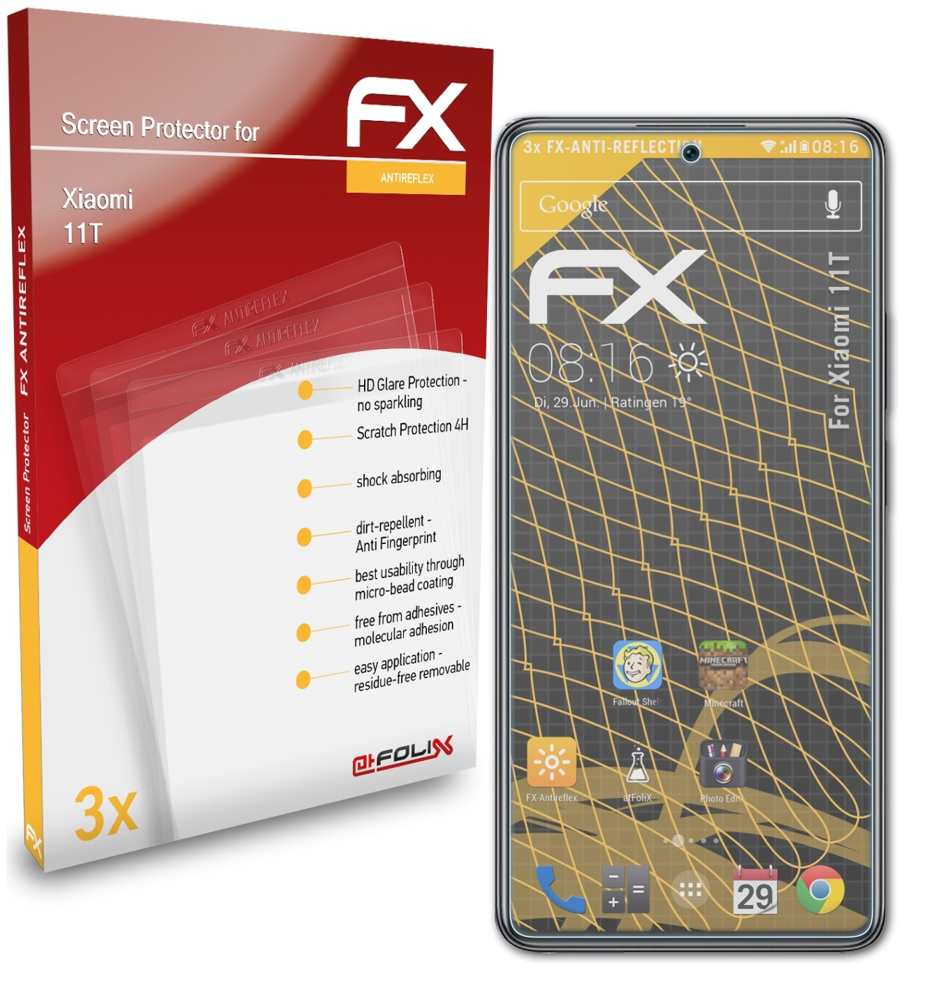 ATFOLIX 3x FX-Antireflex Displayschutz(für Xiaomi 11T)