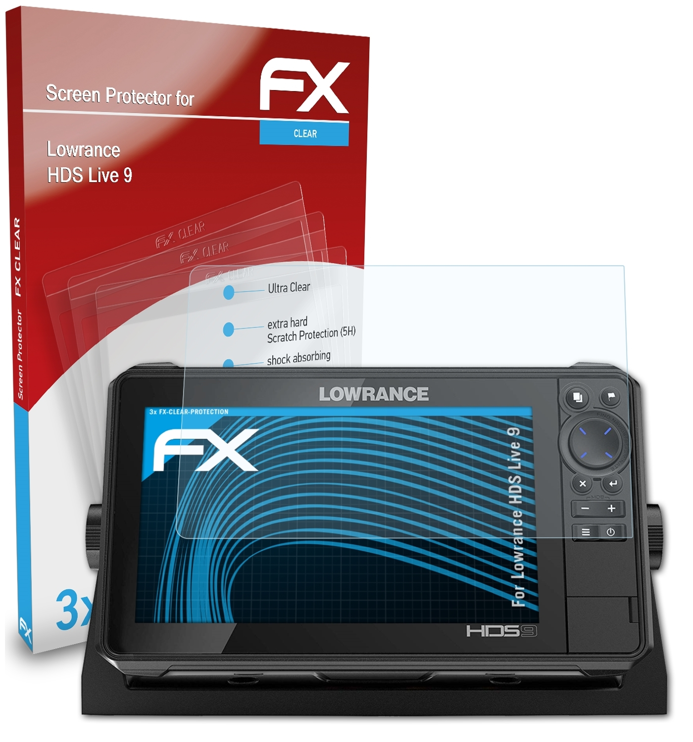 ATFOLIX Displayschutz(für 3x FX-Clear 9) Lowrance HDS Live