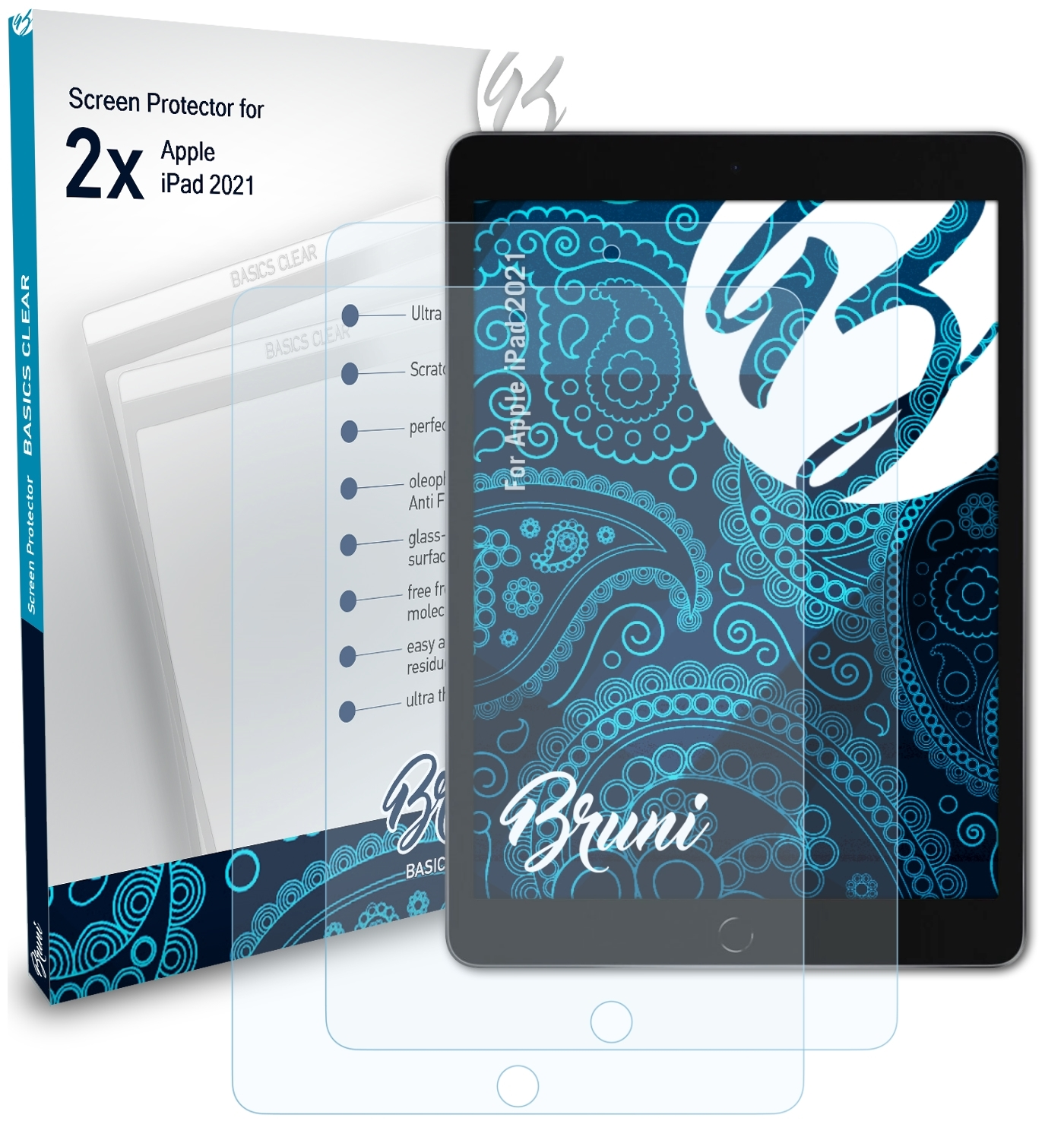 BRUNI 2x Basics-Clear Schutzfolie(für iPad (2021)) Apple