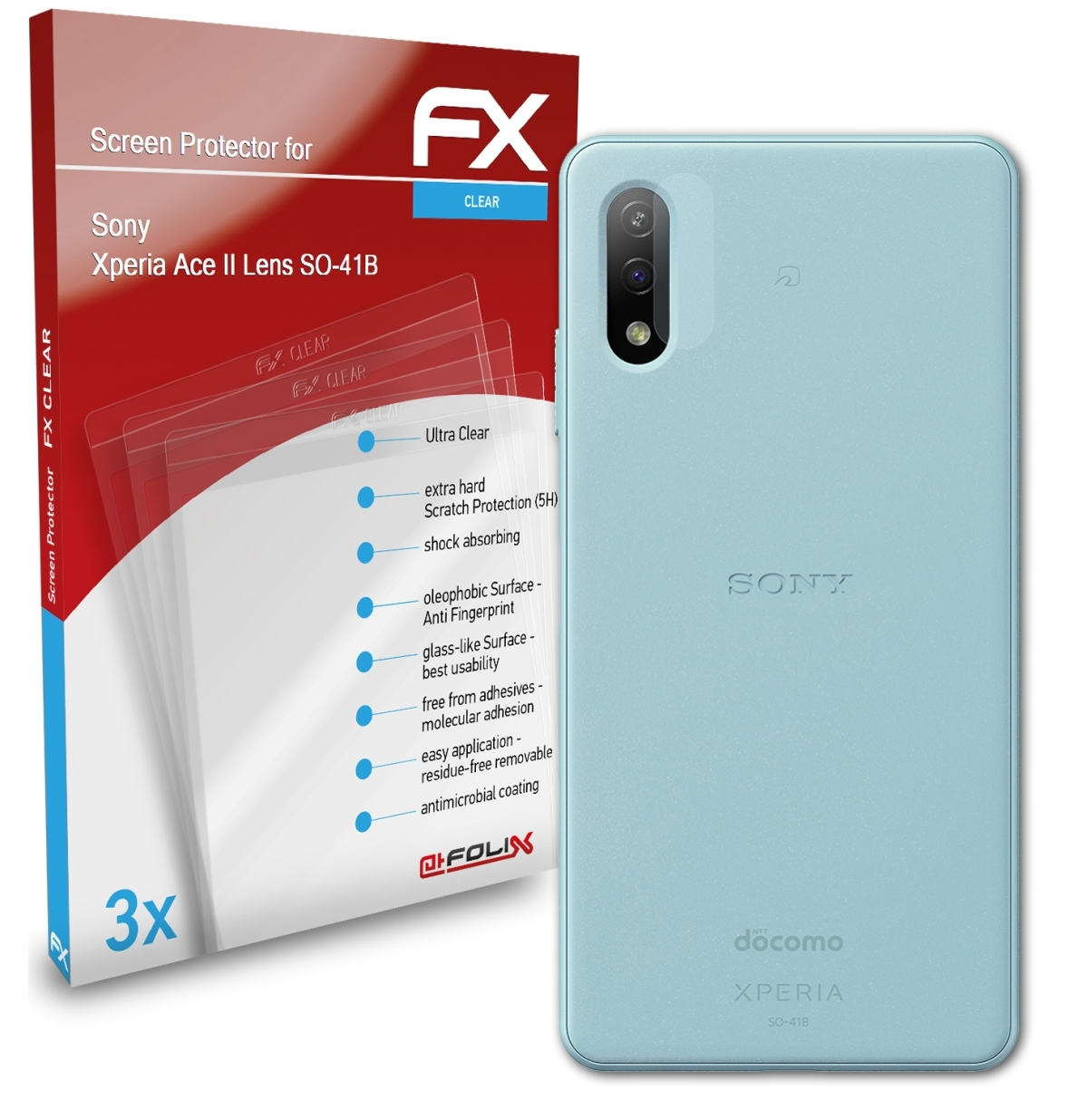 (SO-41B)) 3x Xperia II FX-Clear Ace Lens Displayschutz(für Sony ATFOLIX