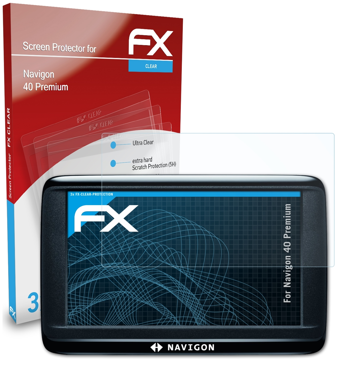 ATFOLIX Premium) Navigon Displayschutz(für 3x FX-Clear 40