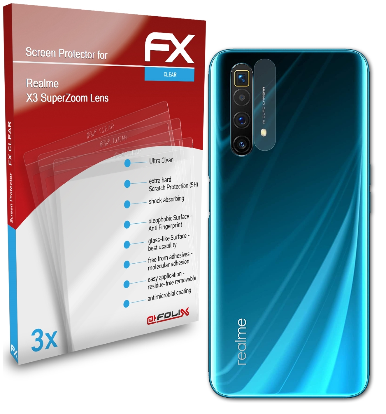 ATFOLIX 3x Displayschutz(für FX-Clear SuperZoom (Lens)) X3 Realme