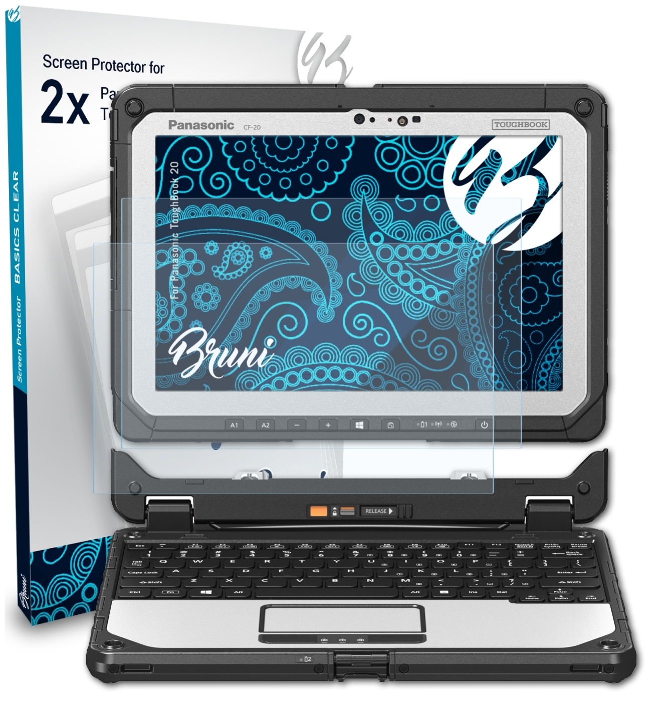 BRUNI 2x Basics-Clear 20) ToughBook Schutzfolie(für Panasonic