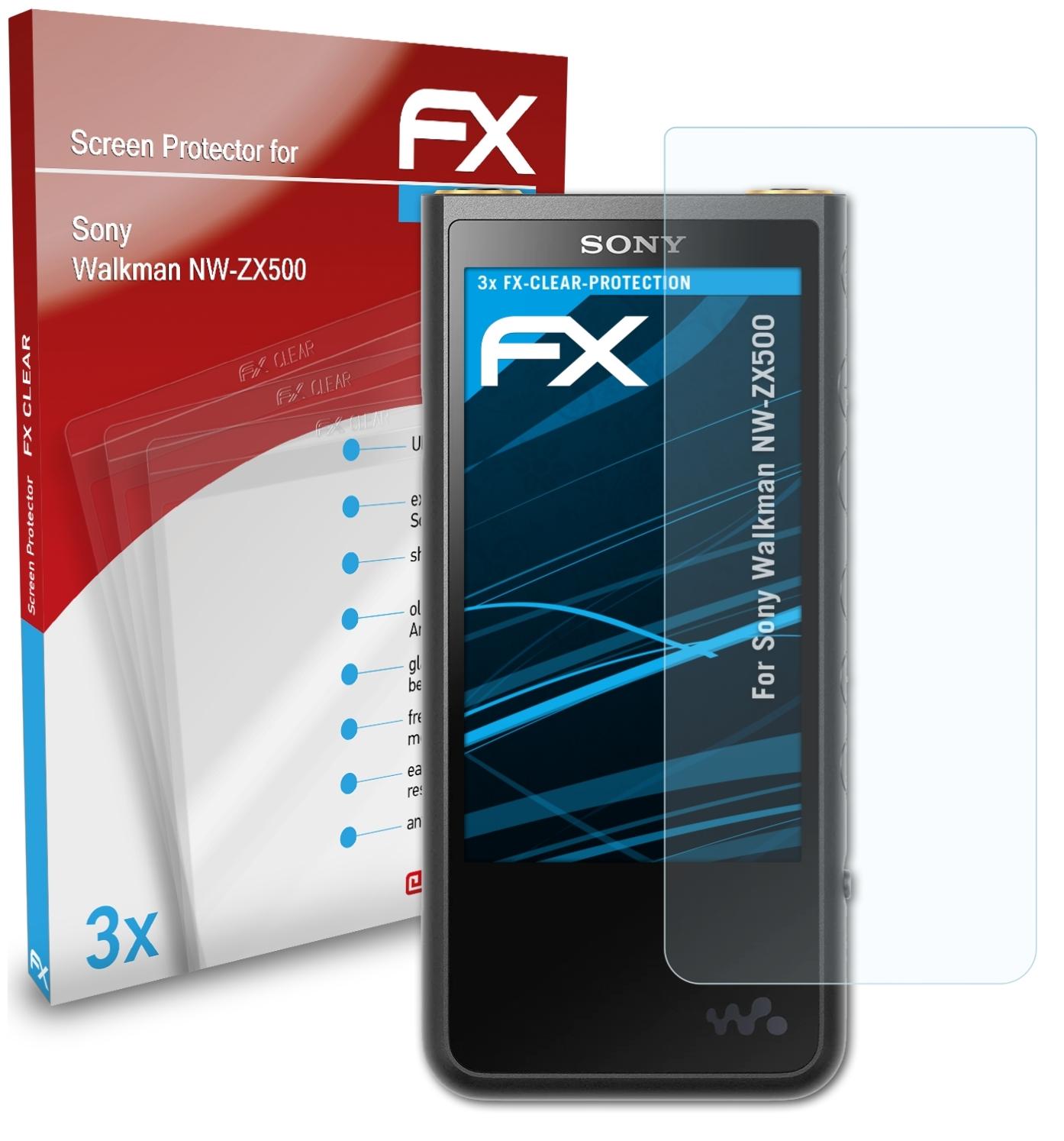 3x Displayschutz(für ATFOLIX FX-Clear NW-ZX500) Sony Walkman
