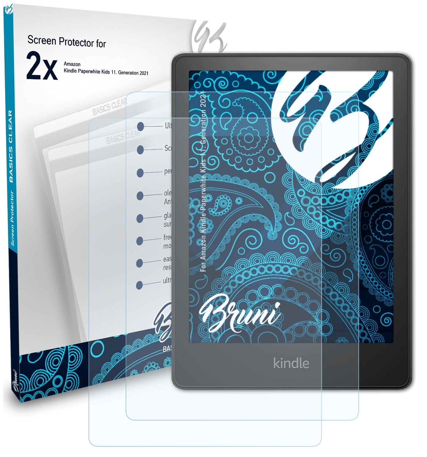 BRUNI 2x Basics-Clear Kindle (11. Kids Schutzfolie(für Paperwhite Generation Amazon 2021))