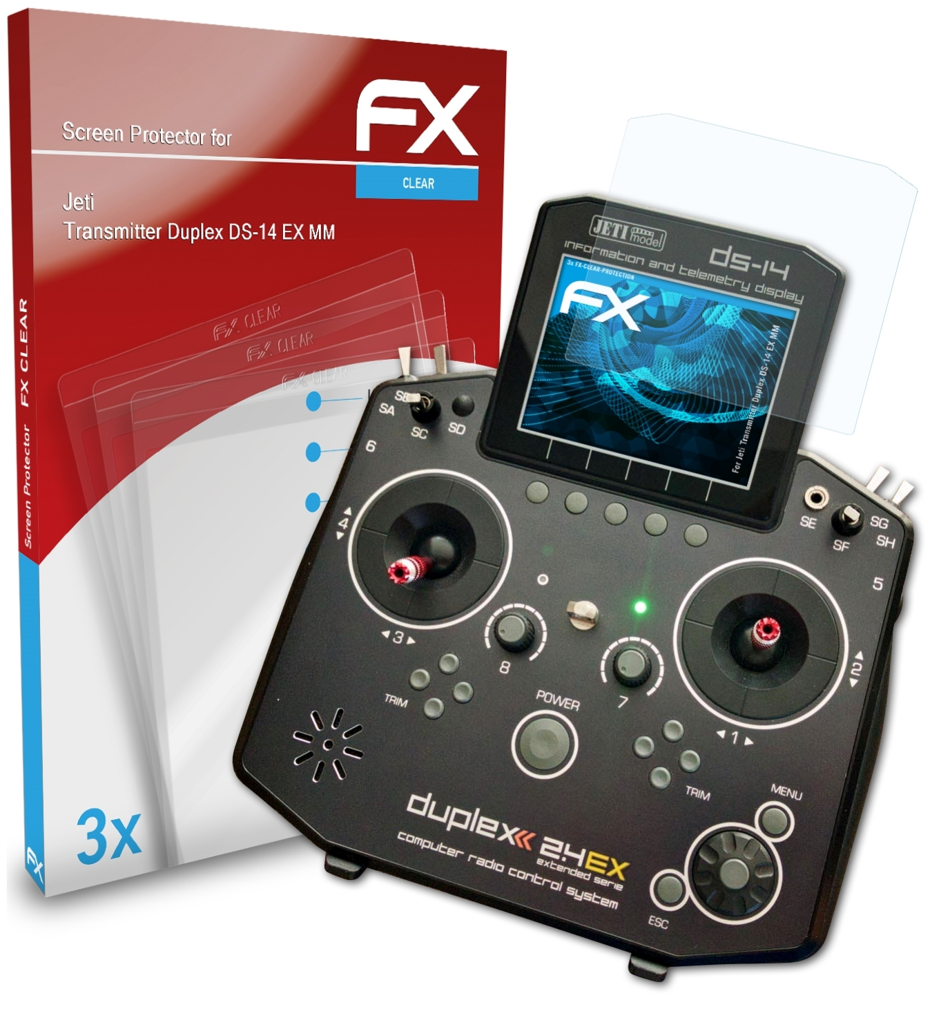 ATFOLIX 3x FX-Clear Displayschutz(für Jeti DS-14 Duplex EX MM) Transmitter