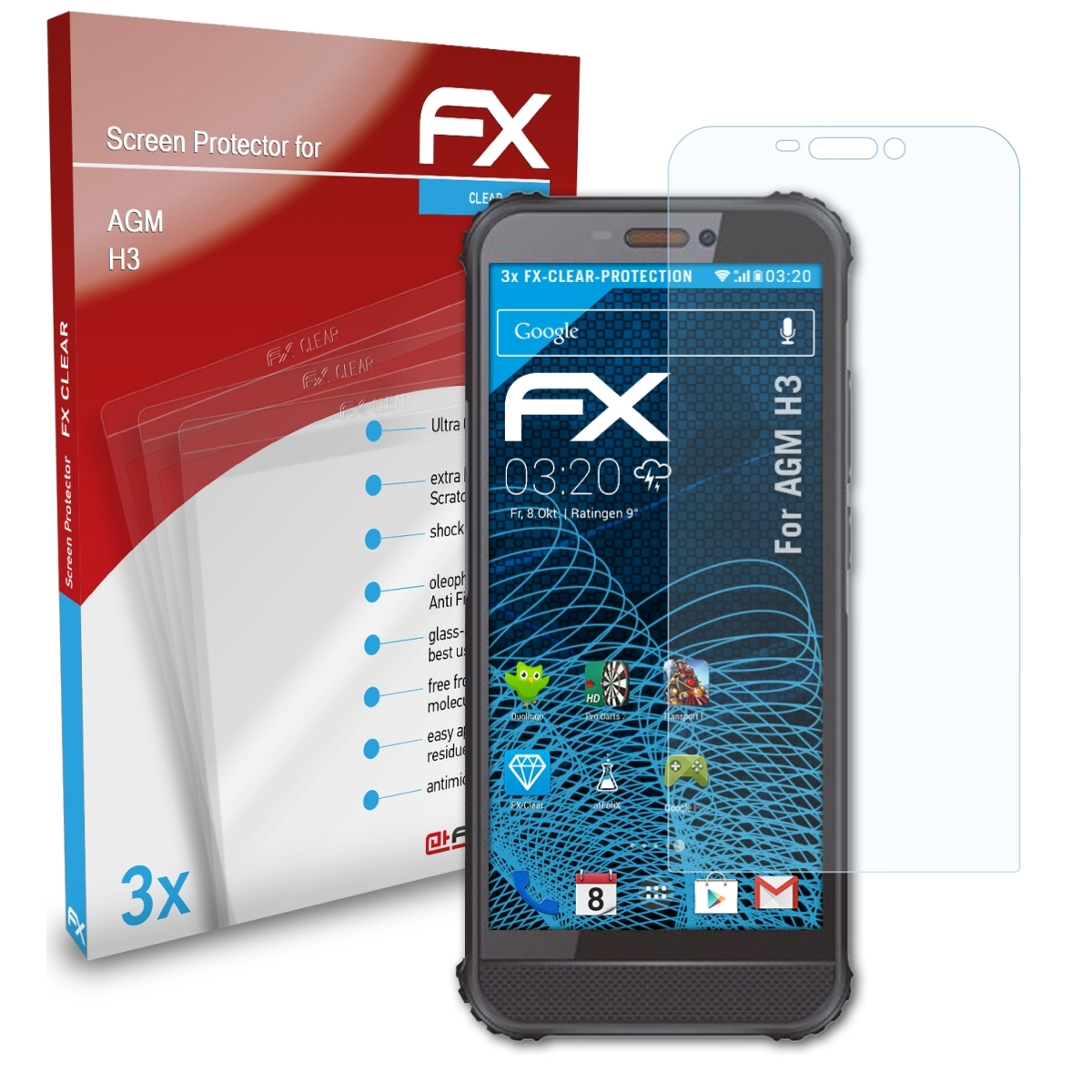 Displayschutz(für AGM FX-Clear H3) ATFOLIX 3x