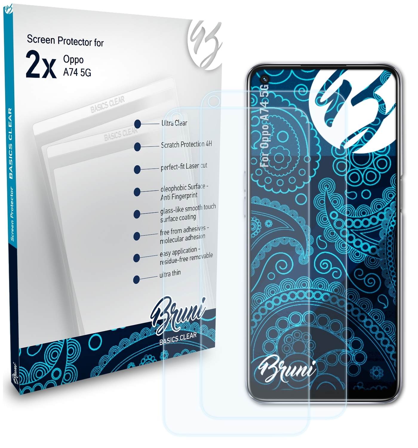 5G) Oppo A74 Basics-Clear BRUNI 2x Schutzfolie(für