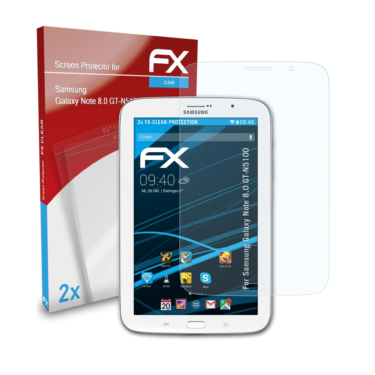 ATFOLIX 8.0 (GT-N5100)) Note Galaxy 2x Samsung Displayschutz(für FX-Clear