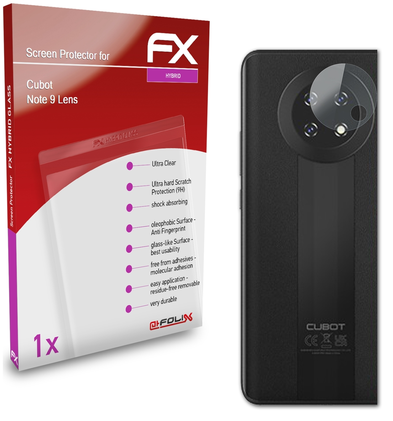 ATFOLIX FX-Hybrid-Glass Schutzglas(für Note 9 (Lens)) Cubot