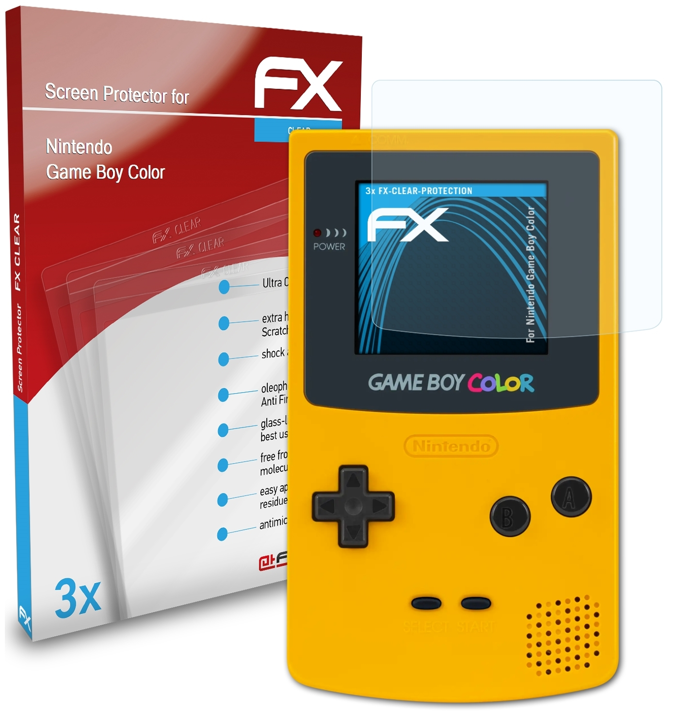 ATFOLIX 3x FX-Clear Nintendo Displayschutz(für Boy Game Color)
